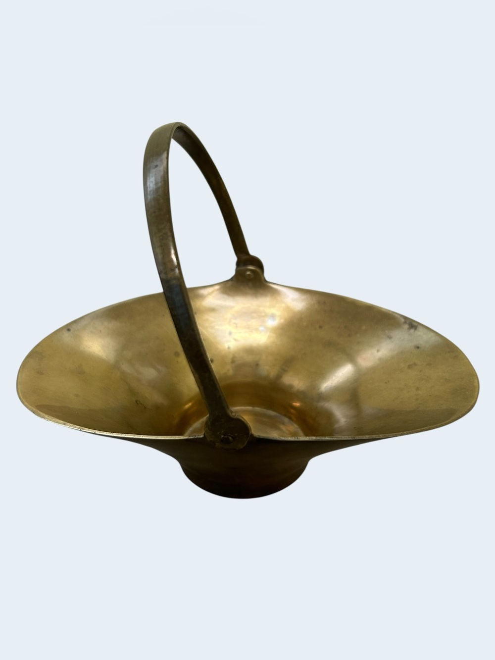 Vintage Solid Brass Handled Basket Candy Dish Natural Patina 6x4